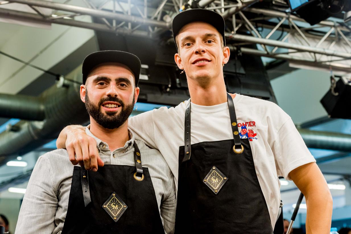 Jimmy Dimitrov and rob clarijs pose at coffee masters at the london coffee festival